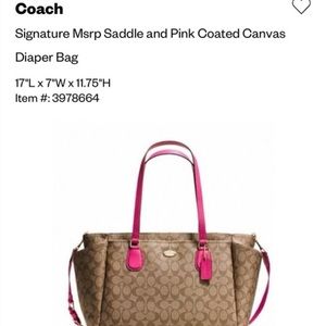 Coach Authentic Diaper Bag Brown With Pink Handles Mint